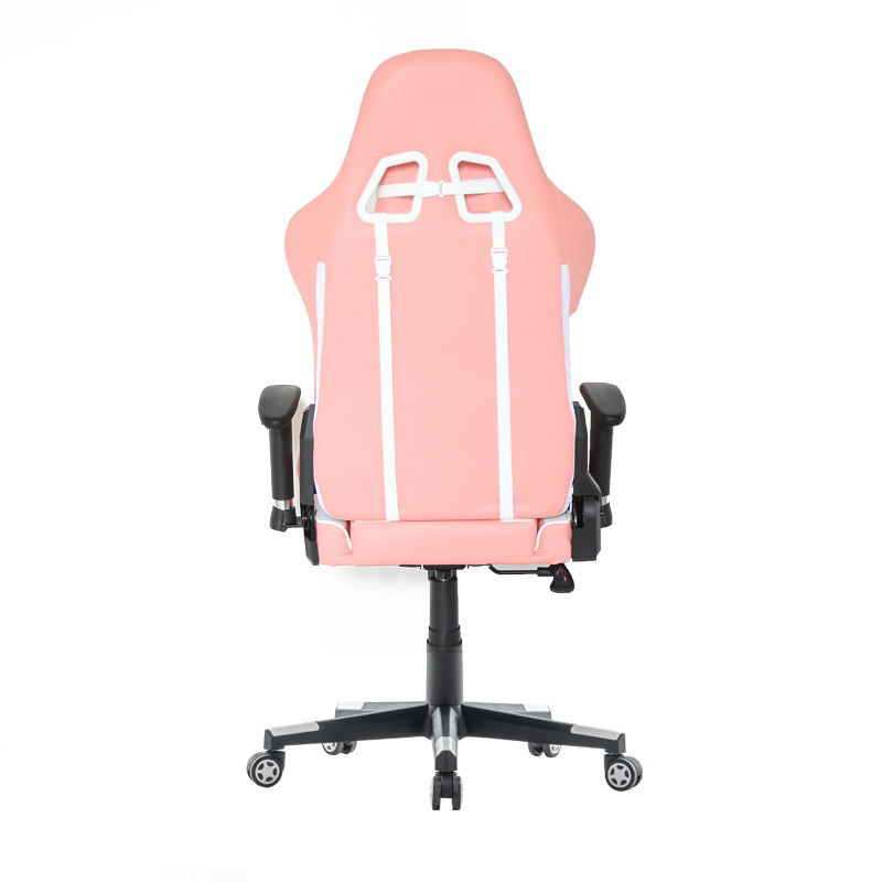 Chaise de bureau de jeu pivotante rose blanche avec cadre en métal ergonomique 2D  Chaise de bureau de jeu pivotante rose blanche avec cadre en métal ergonomique 2D