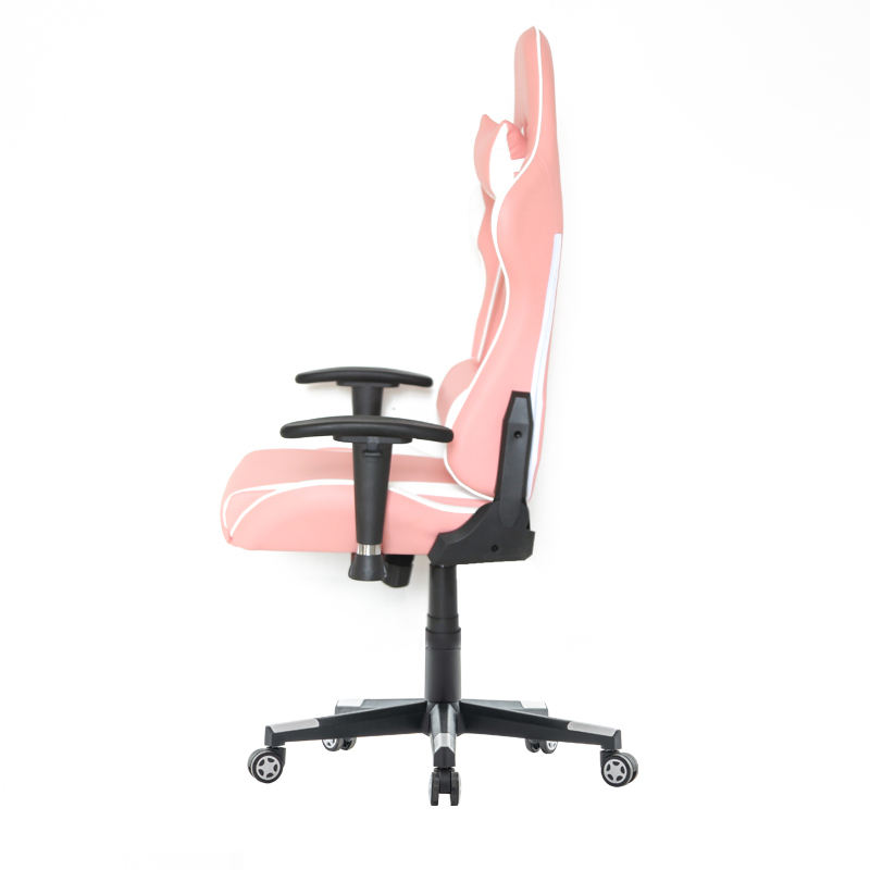 Chaise de bureau de jeu pivotante rose blanche avec cadre en métal ergonomique 2D  Chaise de bureau de jeu pivotante rose blanche avec cadre en métal ergonomique 2D