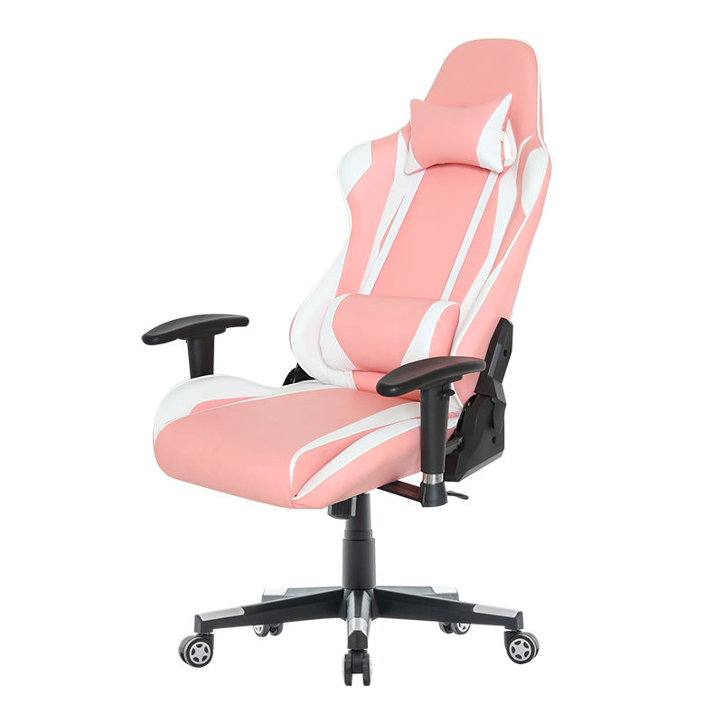 Chaise de bureau de jeu pivotante rose blanche avec cadre en métal ergonomique 2D  Chaise de bureau de jeu pivotante rose blanche avec cadre en métal ergonomique 2D