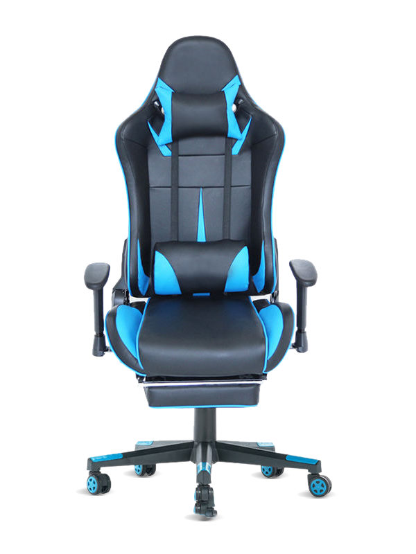Repose-pieds en cuir pivotant ergonomique moderne, chaise de jeu bleue RGB  Repose-pieds en cuir pivotant ergonomique moderne, chaise de jeu bleue RGB